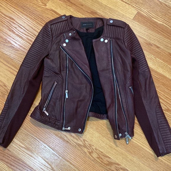 New Bcbg Maxazria burgundy moto biker leather jacket Blake - Picture 3 of 16